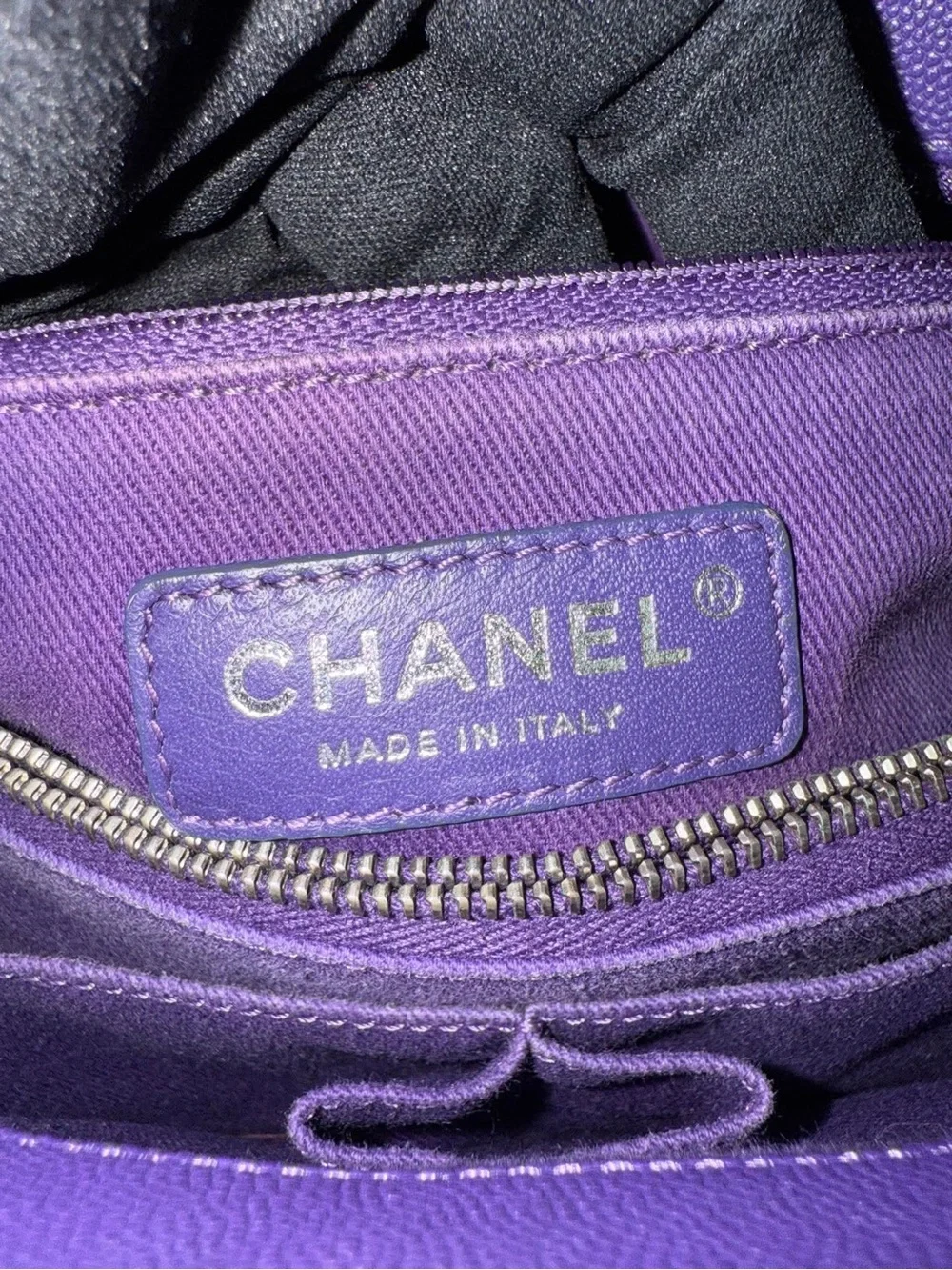CHANEL Purple Chevron Top Handle Satchel with Silver Hardware